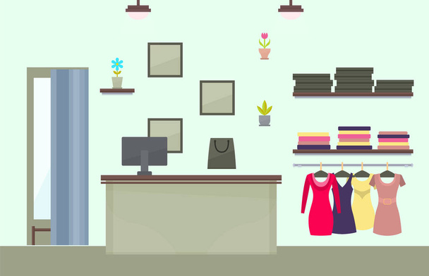 Fashionable Female Clothes Store Interior Design - ベクター画像