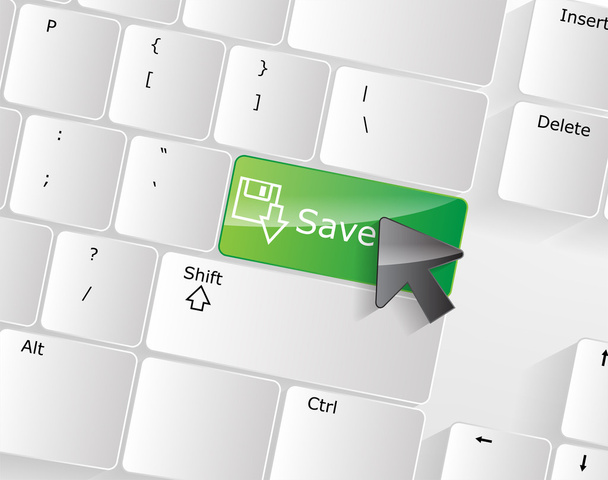 Клавиатура компьютера - зеленая клавиша Сохранить, крупным планом
 - Вектор,изображение