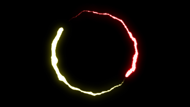 単発アニメ赤黄色の稲妻ボルト ラウンド フライト ストライク黒背景アニメーション新しい品質ユニークな動的自然光の効果ビデオ映像 - 映像、動画