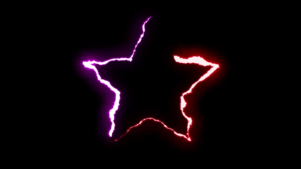 loopable RED PURPLE neon Lightning bolt STAR symbol shape flight on black background animation new quality unique nature light effect video footage - Footage, Video
