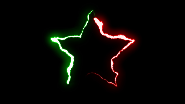 loopable GREEN RED neon Lightning bolt STAR symbol shape flight on black background animation new quality unique nature light effect video footage - Footage, Video