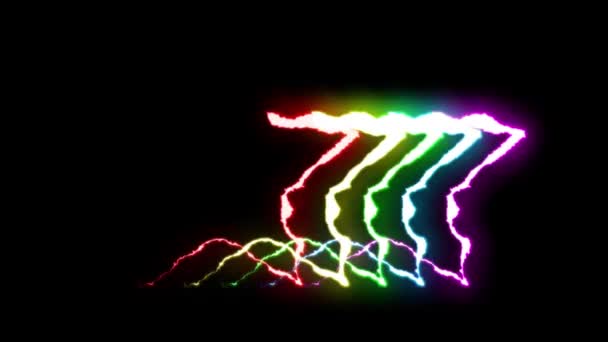 loopable RAINBOW neon Lightning bolt STAR symbol shape flight on black background animation new quality unique nature light effect video footage - Footage, Video