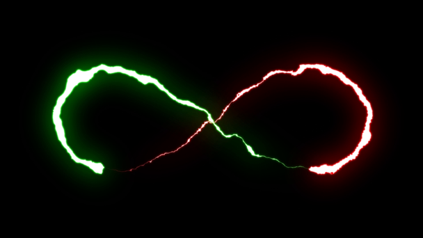 loopable πράσινο κόκκινο νέον αστραπές μπουλόνι άπειρο σύμβολο σχήμα πτήσης σε μαύρο φόντο animation νέα ποιότητα μοναδική φύση ελαφριά επίδραση πλάνα βίντεο - Πλάνα, βίντεο
