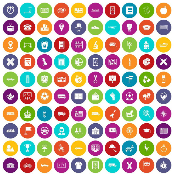 100 bus iconen instellen kleur - Vector, afbeelding