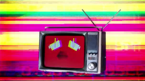 Retro-Fernsehschnipsel im All mit Glitch-Effekten - Filmmaterial, Video