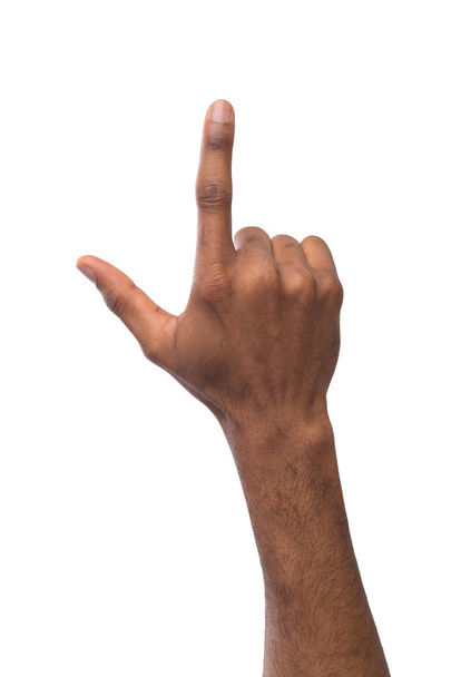 Männliche Hand zeigt mit isoliertem Zeigefinger auf Objekt - Foto, Bild
