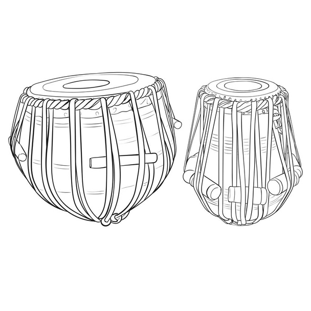 Indian drums tabla isolated on white background. Vector illustration - Vector, Image