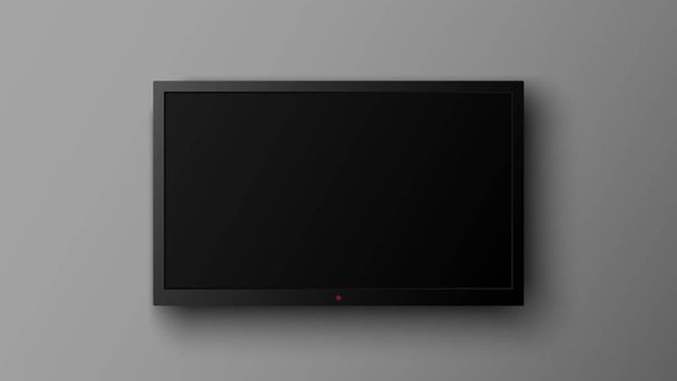 Realistic LED television screen on gray background, vector illustration - Vector, imagen