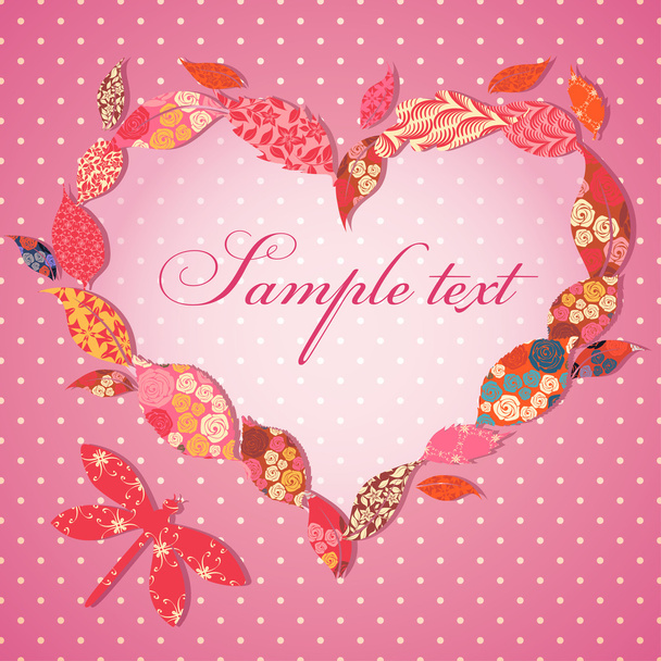Scrap-booking Valentine card with frame of patch leaves - Vector, Imagen