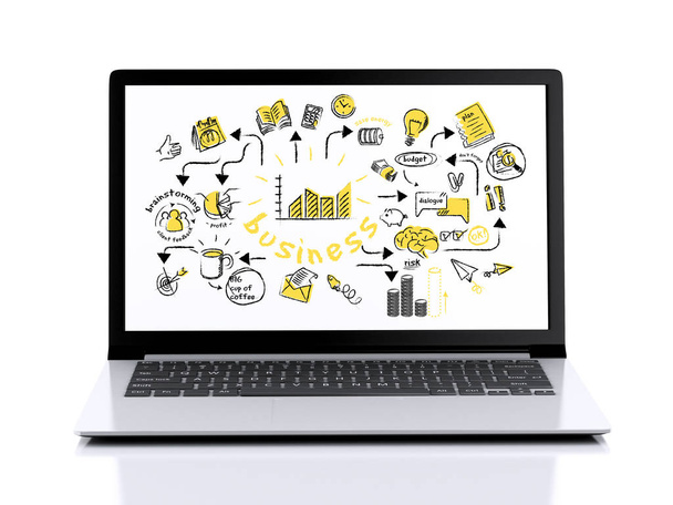 image of Modern Laptop with white screen. 3d illustration on white background - Photo, Image