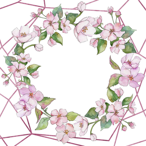 Pink cherry blossoms. Floral botanische bloem. Frame grens ornament vierkant. - Foto, afbeelding
