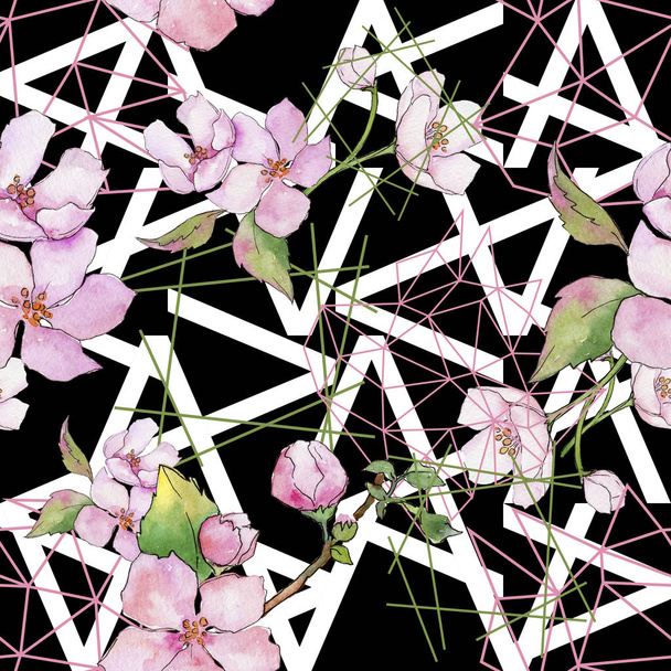 Pink cherry blossoms. Floral botanical flower. Seamless background pattern. - Fotoğraf, Görsel
