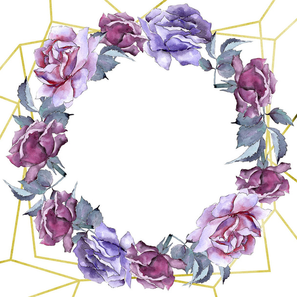 Kleurrijke rose. Floral botanische bloem. Frame grens ornament vierkant. - Foto, afbeelding