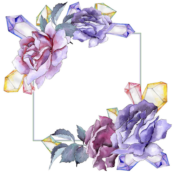 Kleurrijke rose. Floral botanische bloem. Frame grens ornament vierkant. - Foto, afbeelding