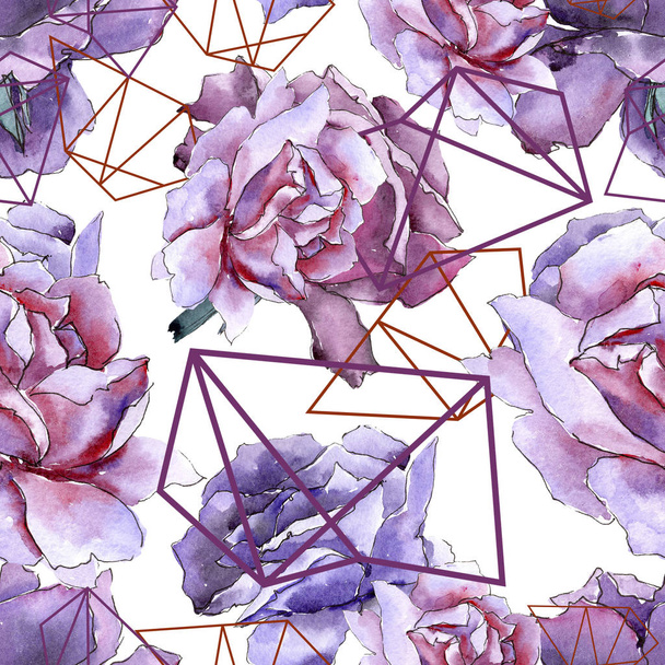 Colorful rose. Floral botanical flower. Seamless background pattern. Fabric wallpaper print texture. Aquarelle wildflower for background, texture, wrapper pattern, frame or border. - Fotoğraf, Görsel