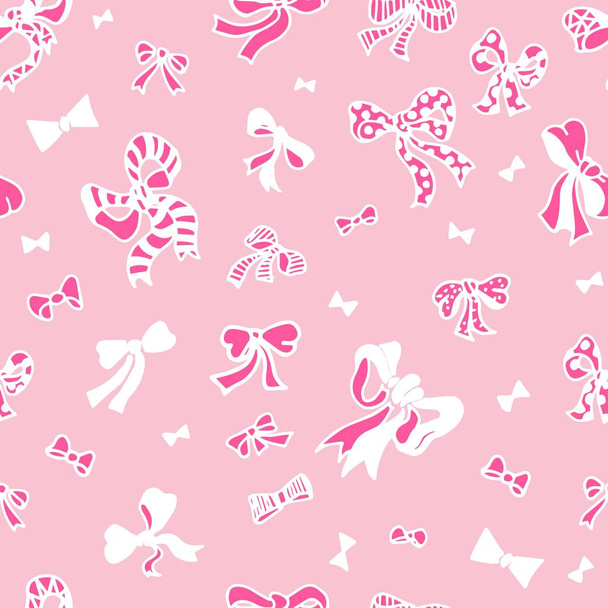ピンクの弓シームレス パターン。表面のパターン設計、包装、織物、ギフト包装紙 - ベクター画像