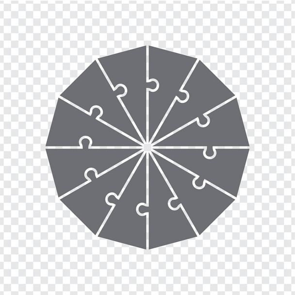 Eenvoudige pictogram twaalfhoek puzzel in grijs. Eenvoudige pictogram twaalfhoek puzzel van de twaalf elementen. Platte ontwerp. Vectorillustratie Eps10. - Vector, afbeelding