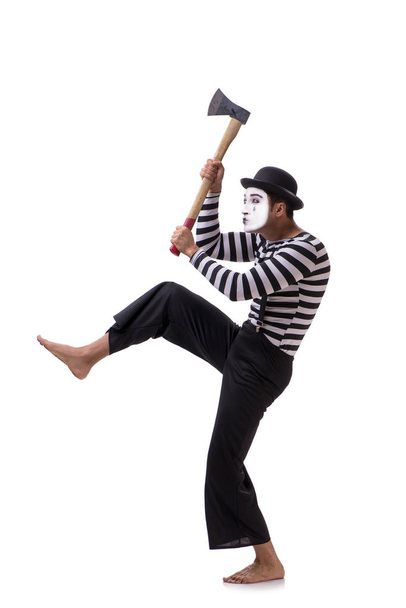 Mime with axe isolated on white background - Foto, Imagem