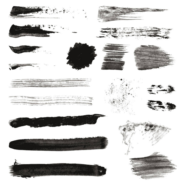 Grunge siyah sert fırça darbeleri vektör kümesi. Siyah boya, mürekkep fırça darbeleri ve satır kümesi. Soyut fırça kaba siyah, illüstrasyon kontur fırça koleksiyonu - Vektör, Görsel