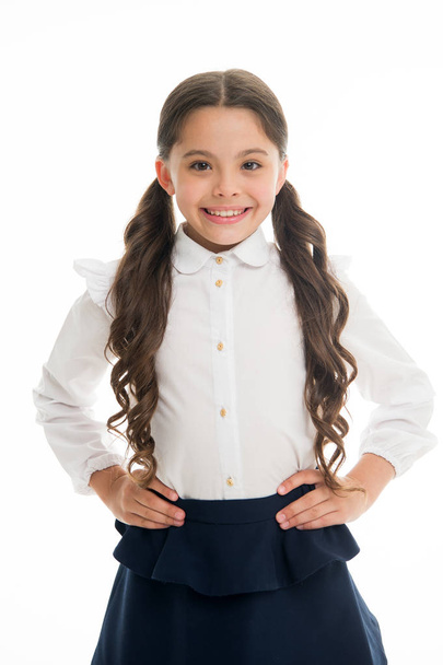 Cute and fun hairstyles to make you shine on your first week back in school. Gorgeous tails perfect for every day of week. Schoolgirl pupil long curly hair. Hairstyle for schoolgirl nice and easy - Фото, изображение
