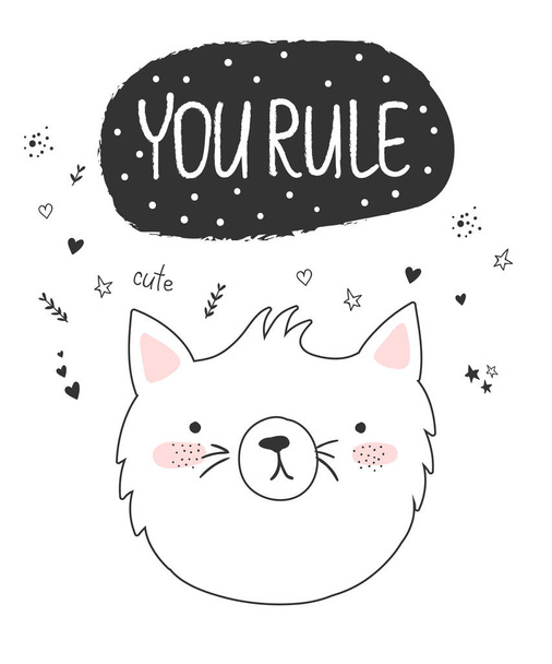 Komik kedi ve sevimli metin ile vektör doodle poster. Kartpostal arka plan çok güzel nesnelerle. Sevgililer günü, yıldönümü, tarih, bebek duş, Gelin, birthda Kaydet - Vektör, Görsel