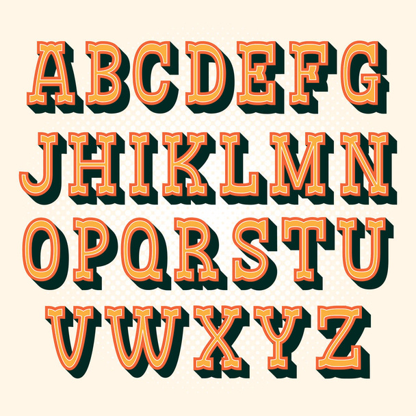 Vintage 3D Alphabet. Retro Typeface. Vector Font Illustration - Vector, Image