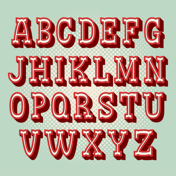 Vintage 3D Alphabet. Retro Typeface. Vector Font Illustration - Vektör, Görsel
