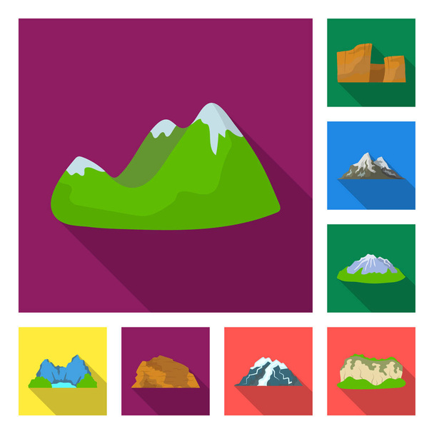 Different mountains flat icons in set collection for design.Mountains and landscape vector symbol stock web illustration. - Vektör, Görsel