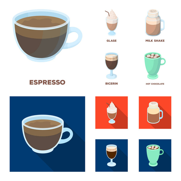 Esprecco, glase, milk shake, bicerin.Different types of coffee set collection icons in cartoon,flat style vector symbol stock illustration web. - Vecteur, image