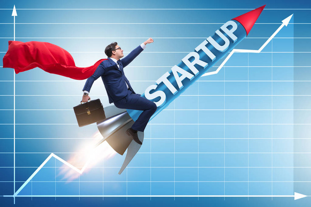 Supersankari liikemies start-up käsite lentävät raketti - Valokuva, kuva