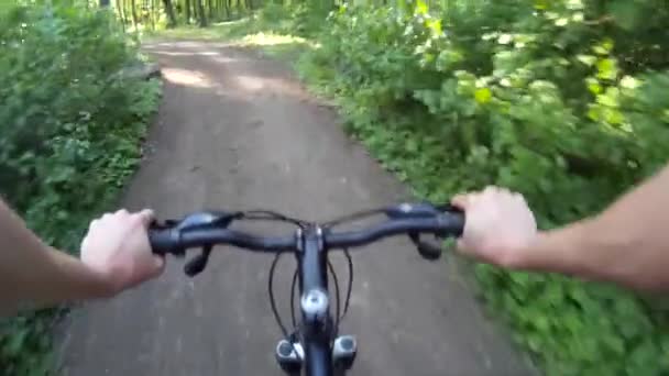 Dağ bisikleti bir ormanda. POV özgün bakış açısı 3 - Video, Çekim
