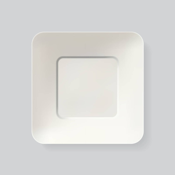 Empty white square plate. Top view dish realistic vector. - Vetor, Imagem