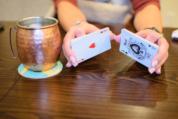 Shuffling Cards with a Drink - Fotoğraf, Görsel