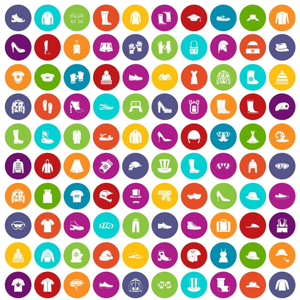 100 ruházat és kiegészítők ikonok szín beállítása - Vektor, kép