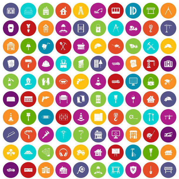 100 bouw iconen instellen kleur - Vector, afbeelding