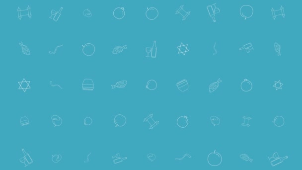 Rosh Hashanah holiday flat design animation background with traditional outline icon symbols. loop with alpha channel. - Filmati, video