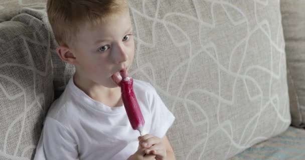Boy eating delicious ice cream - Záběry, video