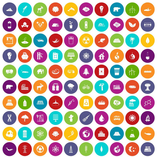 100 Öko-Symbole setzen Farbe - Vektor, Bild