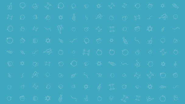 Рош Ха-Шана праздник плоский дизайн анимационный фон с традиционными символами наброска иконки. Лопата с альфа-каналом
. - Кадры, видео
