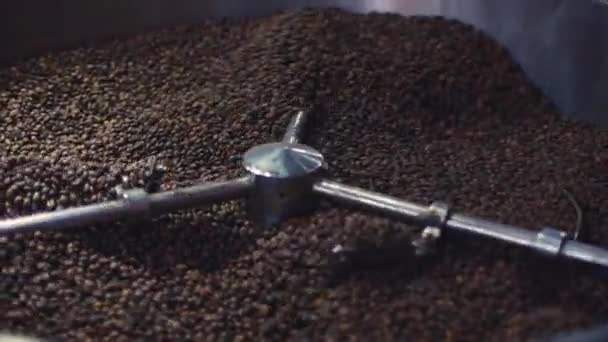 Mixing of roasted coffee. Partial removal of bad grains. The roasted coffee beans got on the mixer sorting by a professional machine. Slow motion. - Materiał filmowy, wideo
