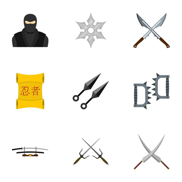 Samurai icons set, flat style - Vetor, Imagem
