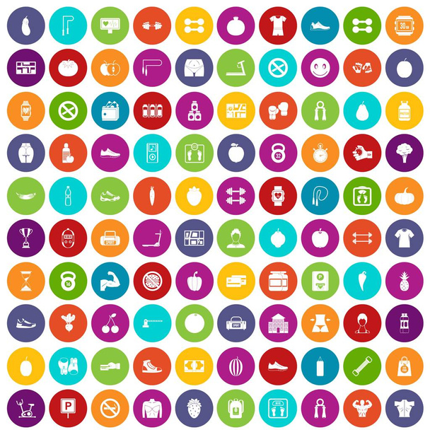 100 sportschool iconen instellen kleur - Vector, afbeelding