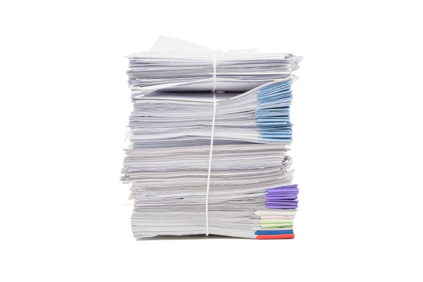 Empilhamento de documentos comerciais isolados em fundo branco
 - Foto, Imagem