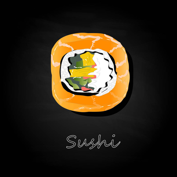 Nigiri Sushi ilustração sobre fundo escuro isolado. Vista superior
. - Vetor, Imagem