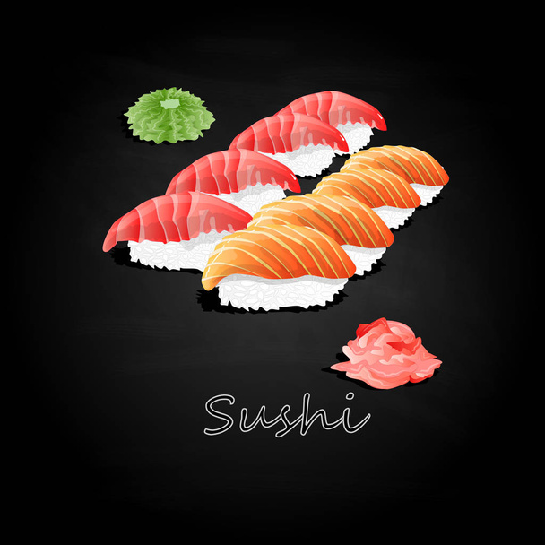 Nigiri Sushi illustration on dark background isolated.  - Vector, Image