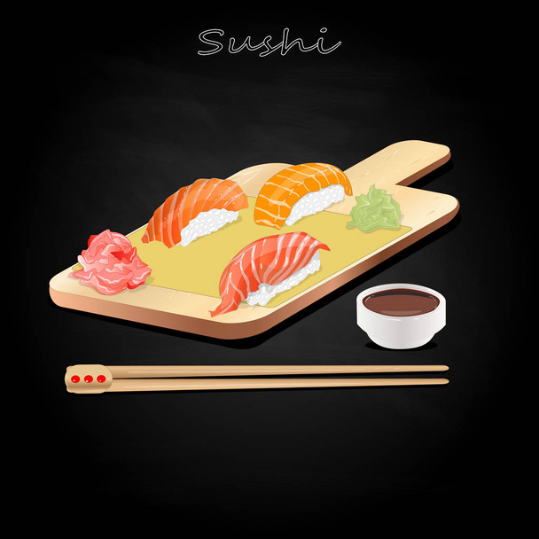 Nigiri Sushi ilustración sobre fondo oscuro aislado
.  - Vector, imagen