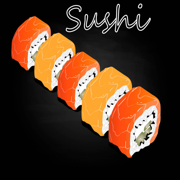 Nigiri Sushi illusztráció a sötét háttér előtt, elszigetelt.  - Vektor, kép