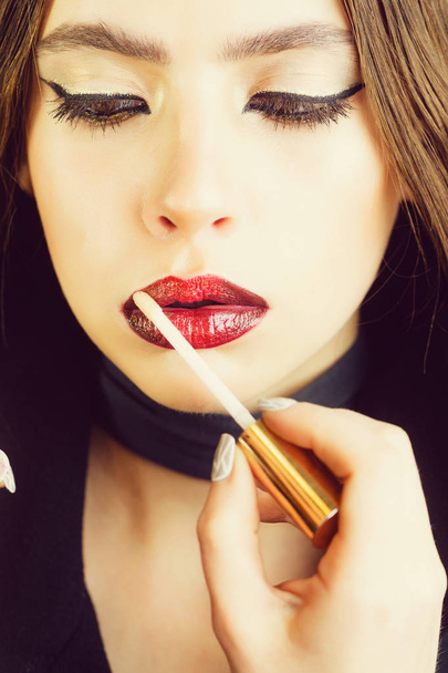 lipstick. Fashionable woman posing. Girl with fashionable makeup. - Фото, зображення