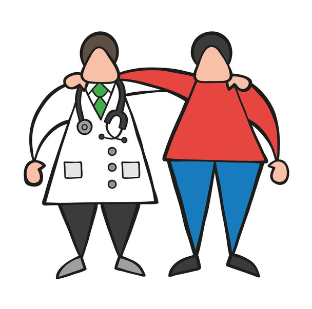 Vector illustration cartoon doctor man and patient friendly and hugging. - Vector, Image