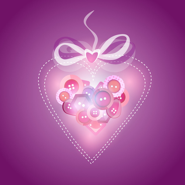 ροζ καρδιά γεμάτη με κουμπιά - εικονογράφηση φορέας - Διάνυσμα, εικόνα
